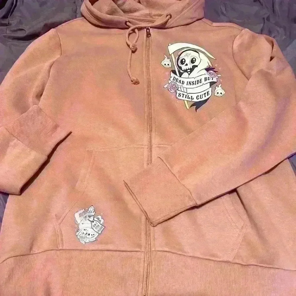 “Dead  inside but still cute” zip hoody pink size medium